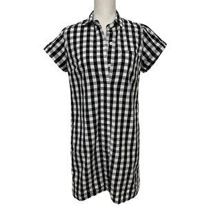 J CREW Classic Gingham Shirt Dress Black White SZ S Collared Short Sleeve EUC